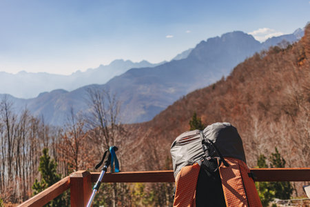 Beautiful autumn hiking and trekking trails of Valbona Pass, Albania.