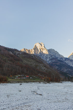 Beautiful nature valley landscape of alpine and alps in Valbone, Albania.