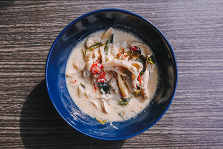 Tom kha kai Thai coconut soup is a spicy and sour hot soup with coconut milk.の写真素材