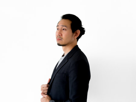 Half body portrait of Asian business man on white background.の写真素材