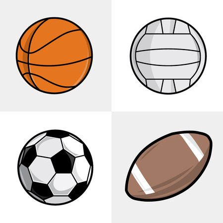 Set of different sport balls. Football, basketball, volleyball and soccer balls. のイラスト素材