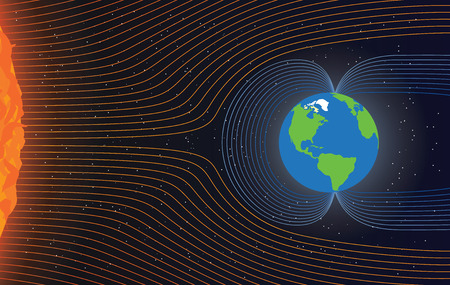 Magnetic field of Earth. Protect the Earth from solar wind, illustrationのイラスト素材