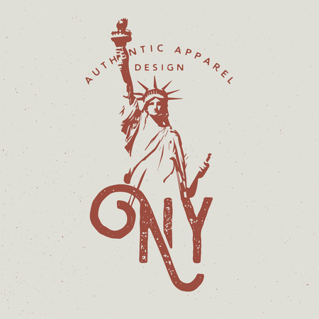 New York City Apparel Design With Statue Of Liberty, Print For T-Shirt, Monochrome Style And Grunge Effectのイラスト素材