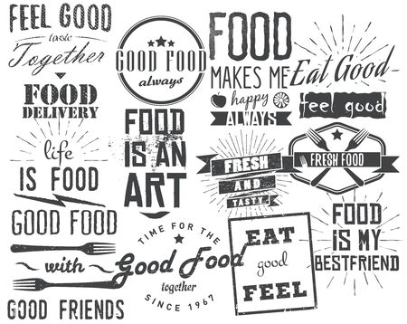 Food related typographic quotes, labels, badges, design elements.のイラスト素材