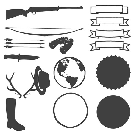 Hunting Label creator maker. Different hunting objects   templates (ribbons, badges, map of Earthのイラスト素材
