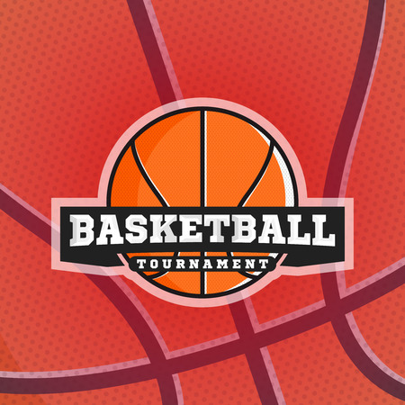 Basketball tournament basketball themed label with detailed textured basketball ball. Vector.のイラスト素材