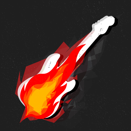 burning electric guitar on fire, rock poster conceptのイラスト素材