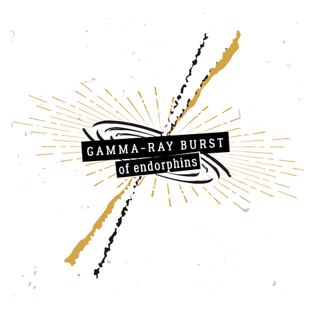 Gamma-ray burst of endorphins - original metaphorical quote. Gamma-ray burst coming from the galaxy core, sketch in vintage style.のイラスト素材