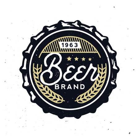 Vector vintage beer cap with grunge effect. Stock vector illustration. Retro beer cap in vintage style. Beer brandingのイラスト素材