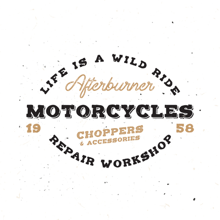 Retro motorcycle emblem in vintage style with grunge effect. Old-school monogram on bike theme.のイラスト素材