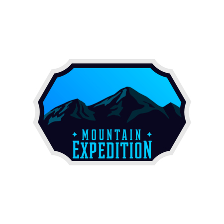 Mountain expedition logotype with rocky shapes. Travel sticker for apparel, clothing, banners.のイラスト素材