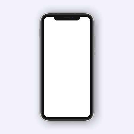 Frameless smartphone mock up isolated on white background. Cellphone shape with eyebrow for selfie camera and sensorsのイラスト素材