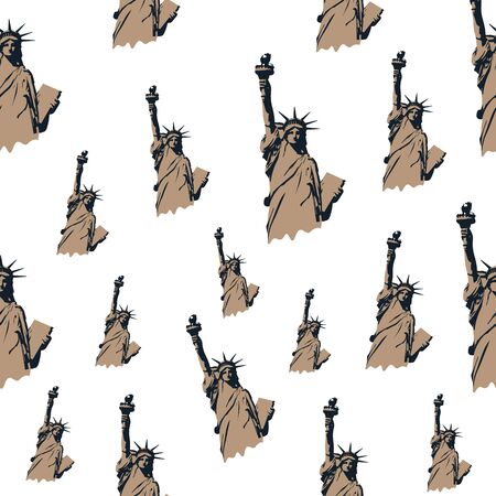 Vector seamless pattern using Statue of Liberty. New york themed pattern. Big apple themed seamless patternのイラスト素材