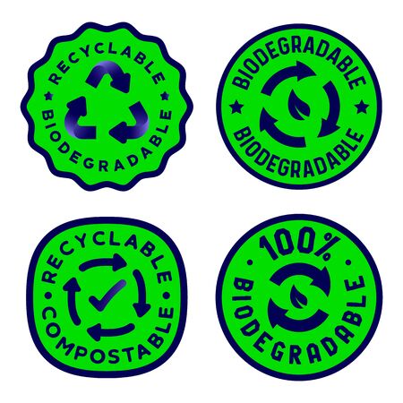 Biodegradable label for package paper design isolated. Vector ecology nature stickers. Vector paper illustrationのイラスト素材
