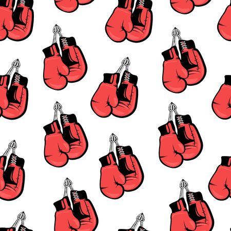 Seamless boxing themed pattern. Boxing gloves pattern. Red colored bright boxing gloves, pattern for your project.のイラスト素材