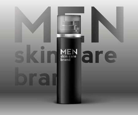 Mens cosmetic themed 3d illustration of realistic cosmetic aerosol bottle. Men skincare illustration. Mens care advertising poster design, banner concept. Vector fullのイラスト素材