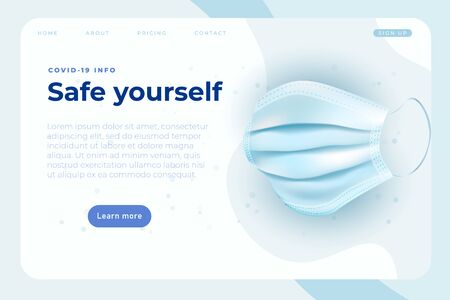 self yourself. coronavirus protection social banner template with 3d realistic protective medical face mask isolatedのイラスト素材