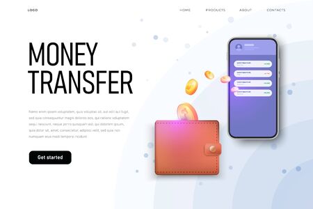 Money transfer from wallet to phone, landing page template,のイラスト素材