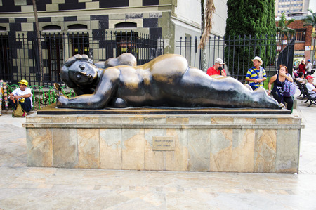 Medellin, Antioquia / Colombia - December 16 2016: Activity in the Plaza Botero. Sculptures by Fernando Botero, a famous artist from Medellinのeditorial素材