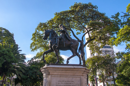 Statue of Simon Bolivar in the Simon Bolivar Park, Medellin, Colombiaのeditorial素材