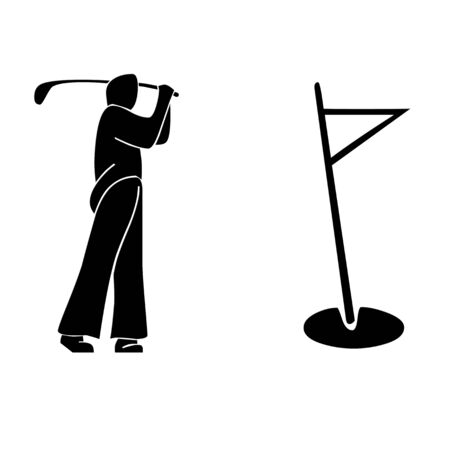 Golfer swing and flag pole illustrationの写真素材