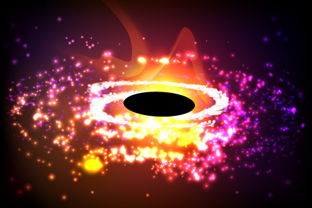 Illustration of cosmos with nebulas and spinning stars drawing into the black holeのイラスト素材