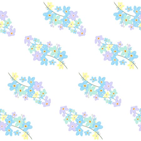 Vector floral seamless pattern. Illustration of little cute colored flowers. Blue, pink, violet, green, and yellow, florets on the lignt backgroundのイラスト素材