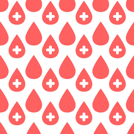 Blood drop seamless pattern. Vector illustration of red drops with white cross for designのイラスト素材