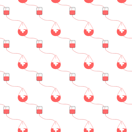 Medicine seamless pattern. Vector illustration of blood transfusion from silicon pack to the drop-shaped bottleのイラスト素材