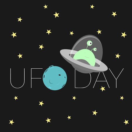 Cartoon illustration for world UFO day. Vector card, poster, bannerのイラスト素材