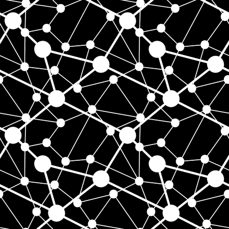 Vector abstract geometric dotted seamless pattern. White dots and lines on a black backgroundのイラスト素材