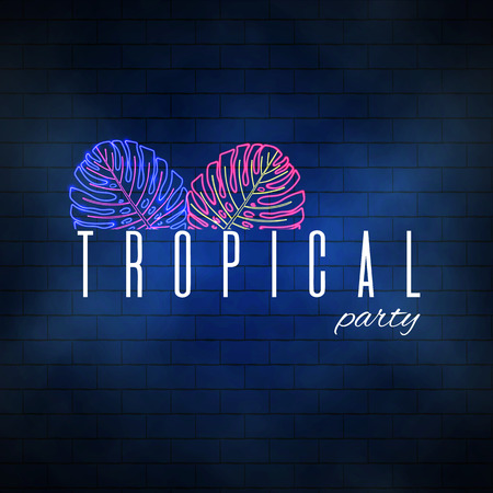 Exotic tropical leaves background. Glowing floral backgroundのイラスト素材