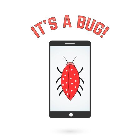 Red bug on the smartphone screen illustrationのイラスト素材