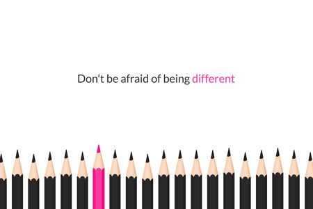 Don't be afraid of being different. Graphite pencils background with motivational text.のイラスト素材