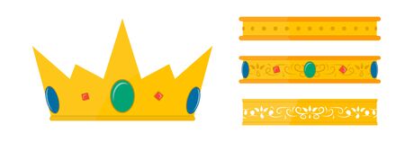 Set of golden crowns with gemstones. Ranking mark signのイラスト素材