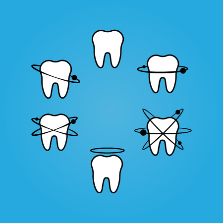 Set of teeth icons with orbits and nimbusのイラスト素材