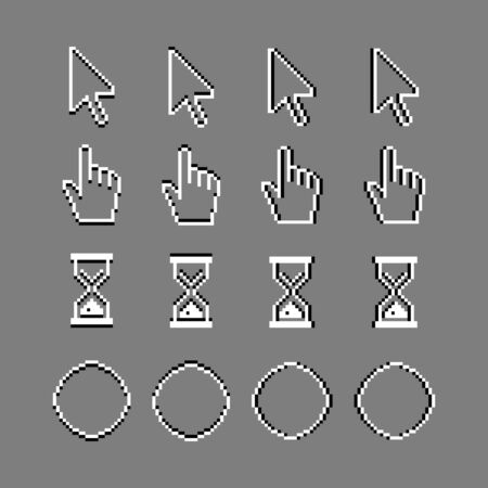 Old style pixel computer mouse cursor set. White style desktop pointer collectionのイラスト素材