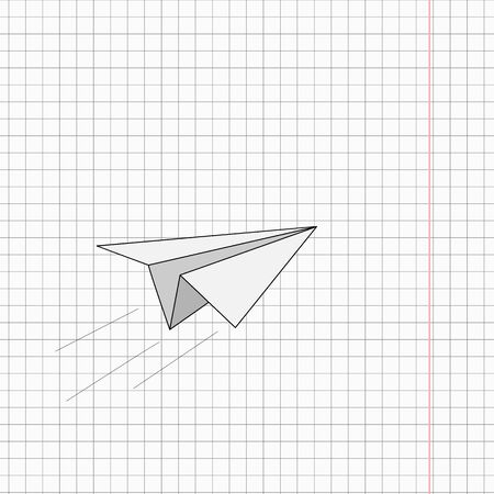 White origami paper plane on the notebook sheet backgroundのイラスト素材