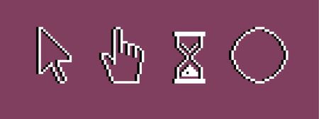 Set of pixel white mouse cursors set.