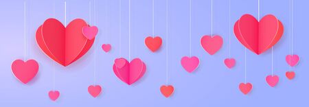 Hanging paper heart banner. Bright love festoonのイラスト素材