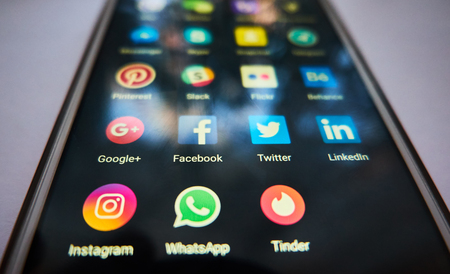 UKRAINE - CHERKASY JANUARY 08, 2017 Social networks commonly used for communications, dating, businessesのeditorial素材