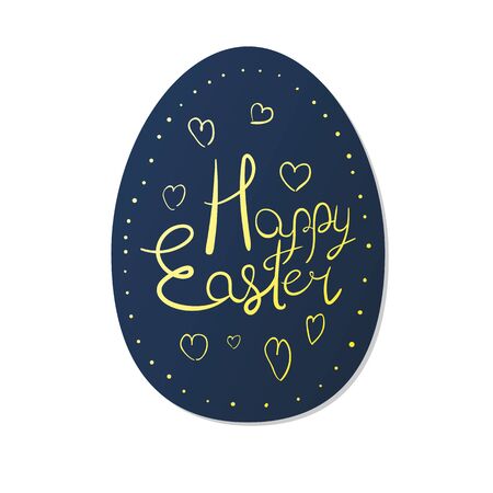 Egg-shaped paper greeting card with festive text. Happy Easter lettering with heartsのイラスト素材