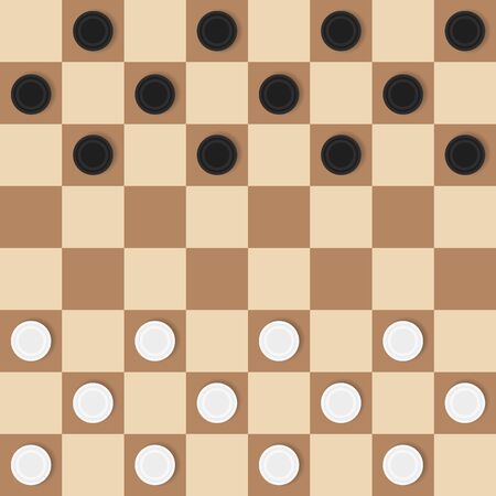 Checkers game illustration. Black and white figures on brown backgroundのイラスト素材