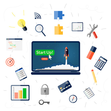 Business start up concept with flat icons setのイラスト素材