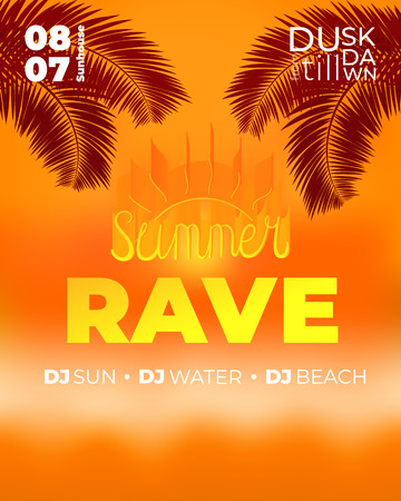 Summer rave party template. Tropical background illustrationのイラスト素材