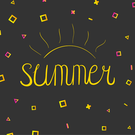 Summer logo illustration. Bright mamphis summertime backgroundのイラスト素材