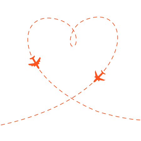 Planes fly in the sky with heart trace. Love backgroundのイラスト素材