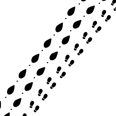 Woman and kid footwear traces silhouette on white backgroundのイラスト素材