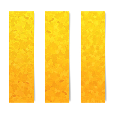 Set of yellow vertical autumn web banners with leaves texture for sites and advertisementのイラスト素材