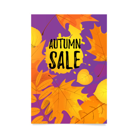 Autumn sale brochure, Fall discount poster template with orange and yellow leavesのイラスト素材